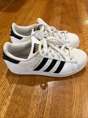 adidas White Sneakers with Black Stripes - Superstar Style